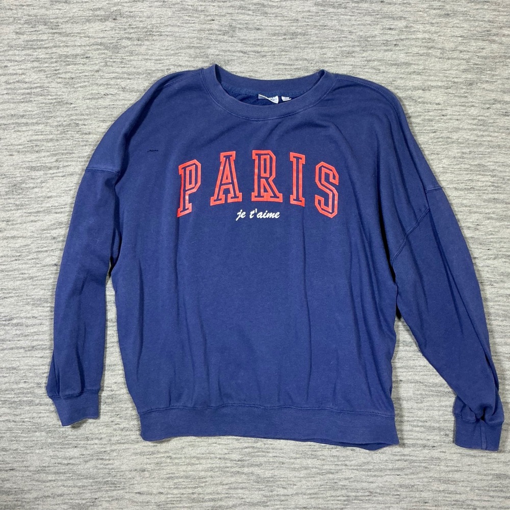 Mighty Fine Paris Je T'aime Sweatshirt XL Navy Blue Graphic Pullover Crewneck‎